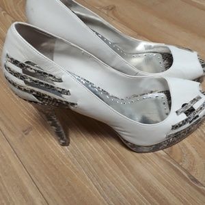 BCBGirls leather peep toe heels